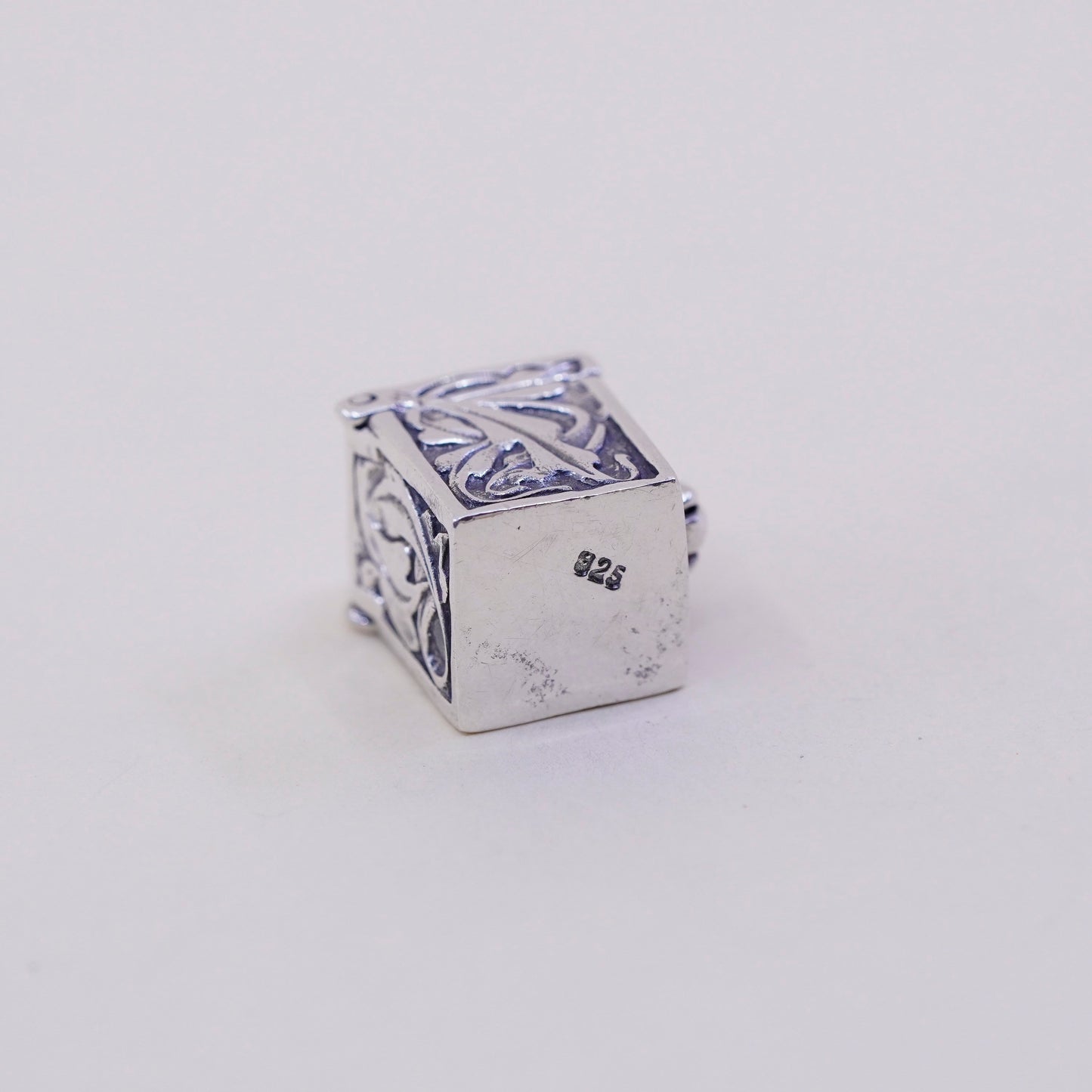 Sterling silver handmade prayer box pendant, 925 locket charm with filigree