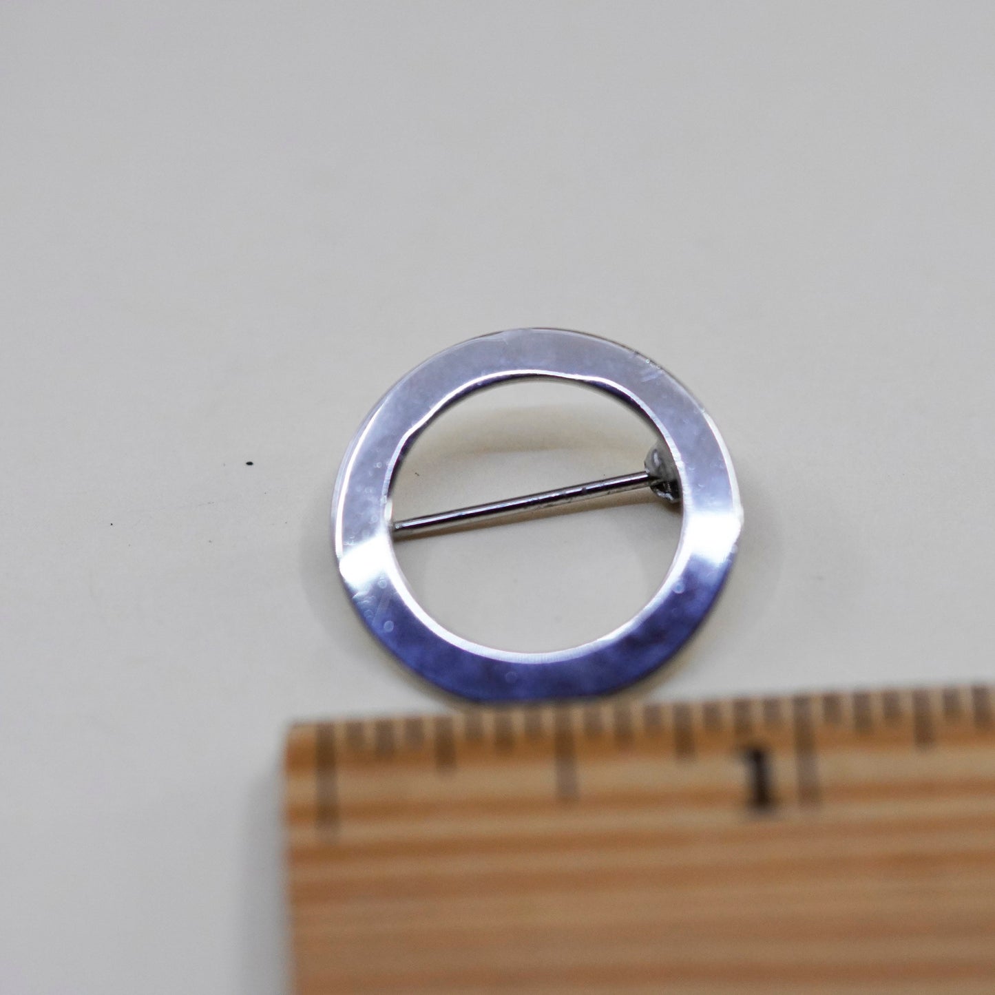Vintage sterling silver handmade brooch, Simple 925 circle, Christmas pin
