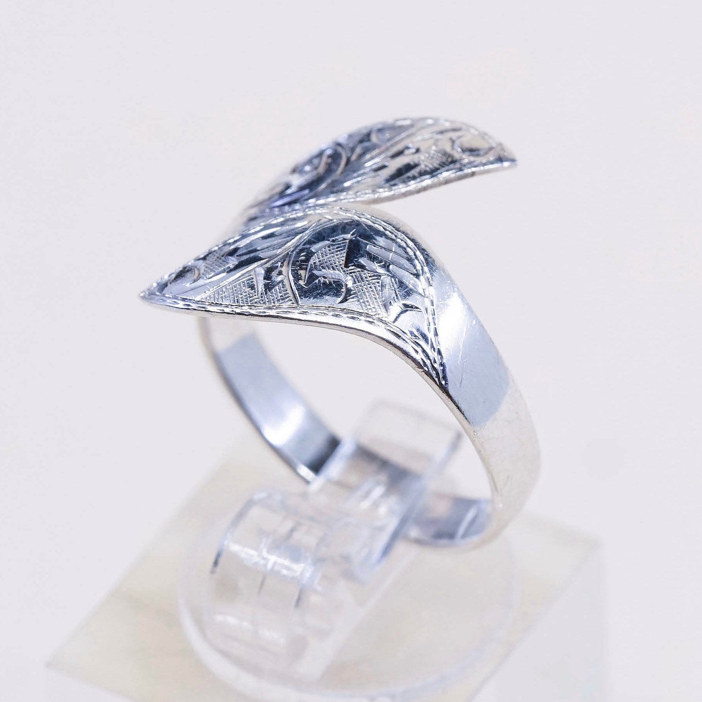 sz 7.25, vtg sterling silver handmade statement ring, mexico 925 wrap band