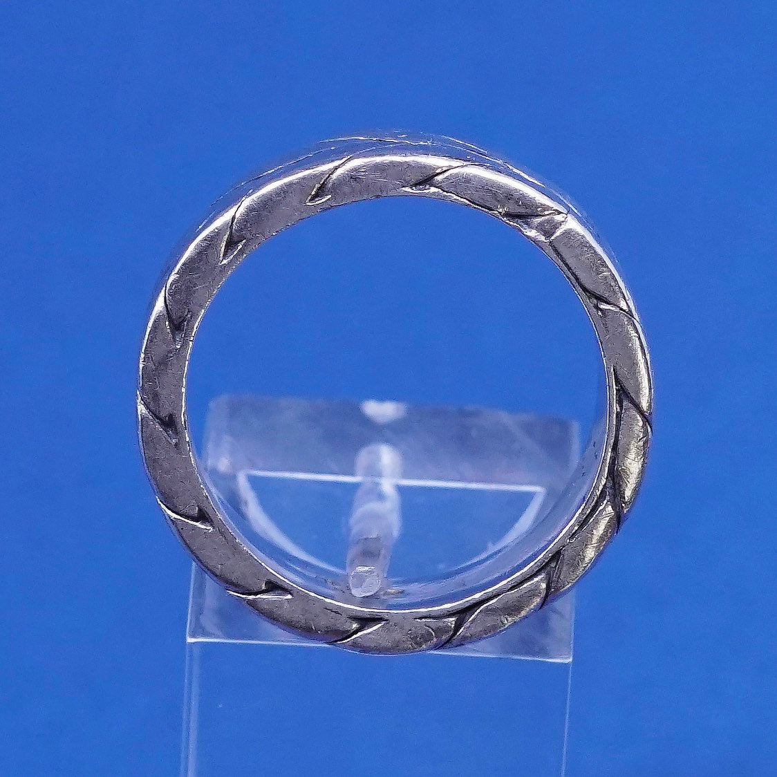 sz 9.25, vtg Sterling silver handmade ring, 925 cable band, stamped 925 mexico