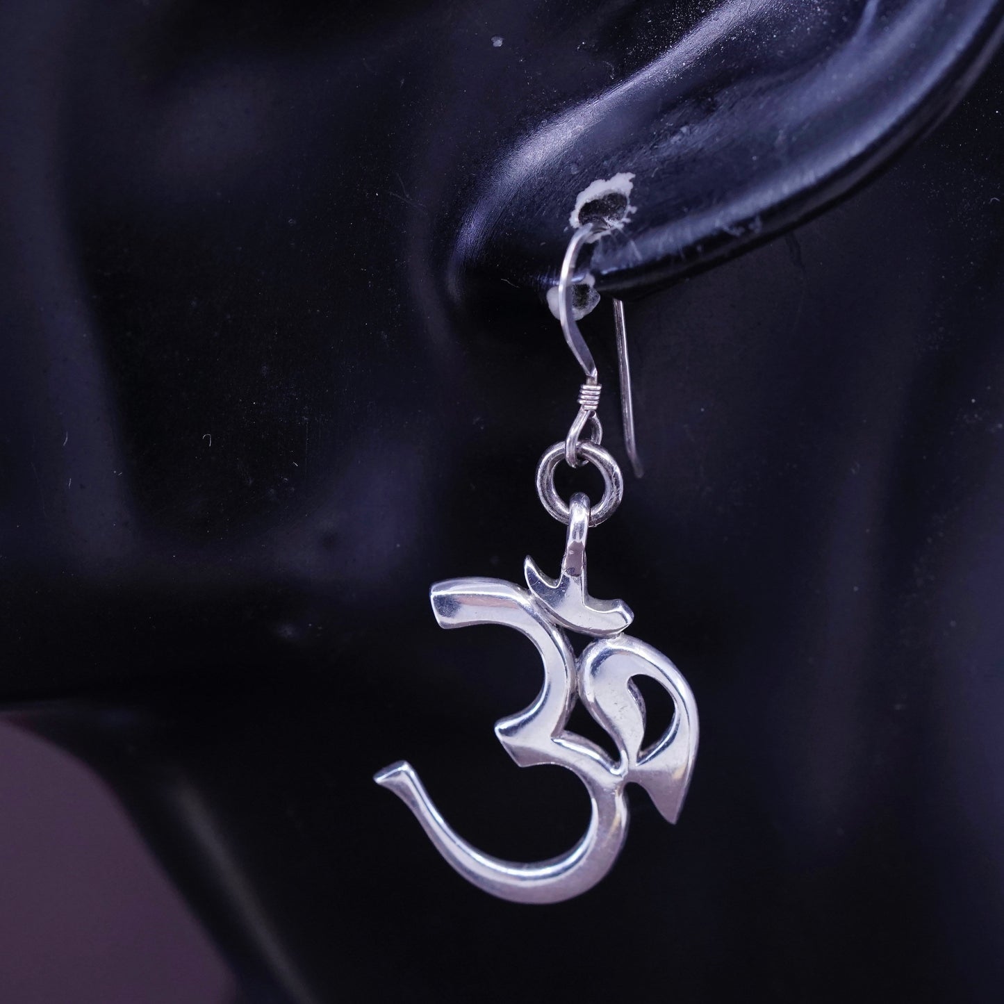 Vintage Om Aum Sterling silver handmade earrings, 925 Hammered 30 dangles