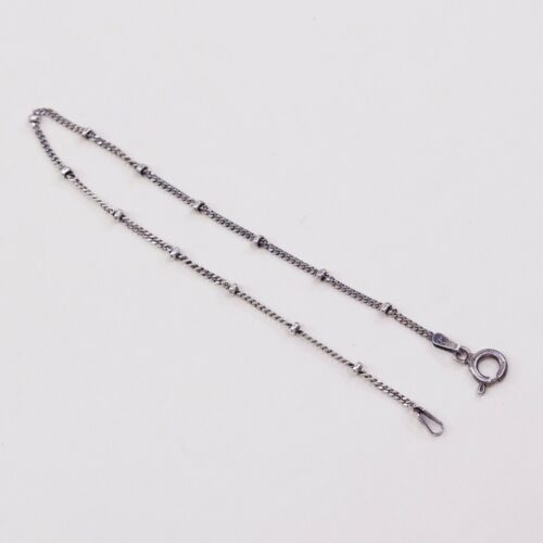 7.25”, 1mm, Vtg Sterling Silver bracelet, Italy Curb chain W/ Beads, Stamped 925