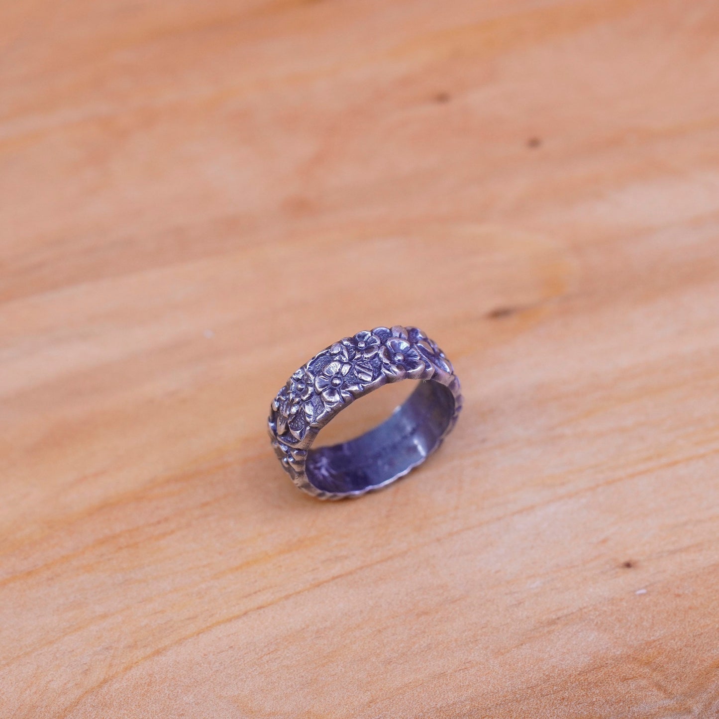 Size 5.25, Native American navajo Sterling silver ring, USA U 925 flower band