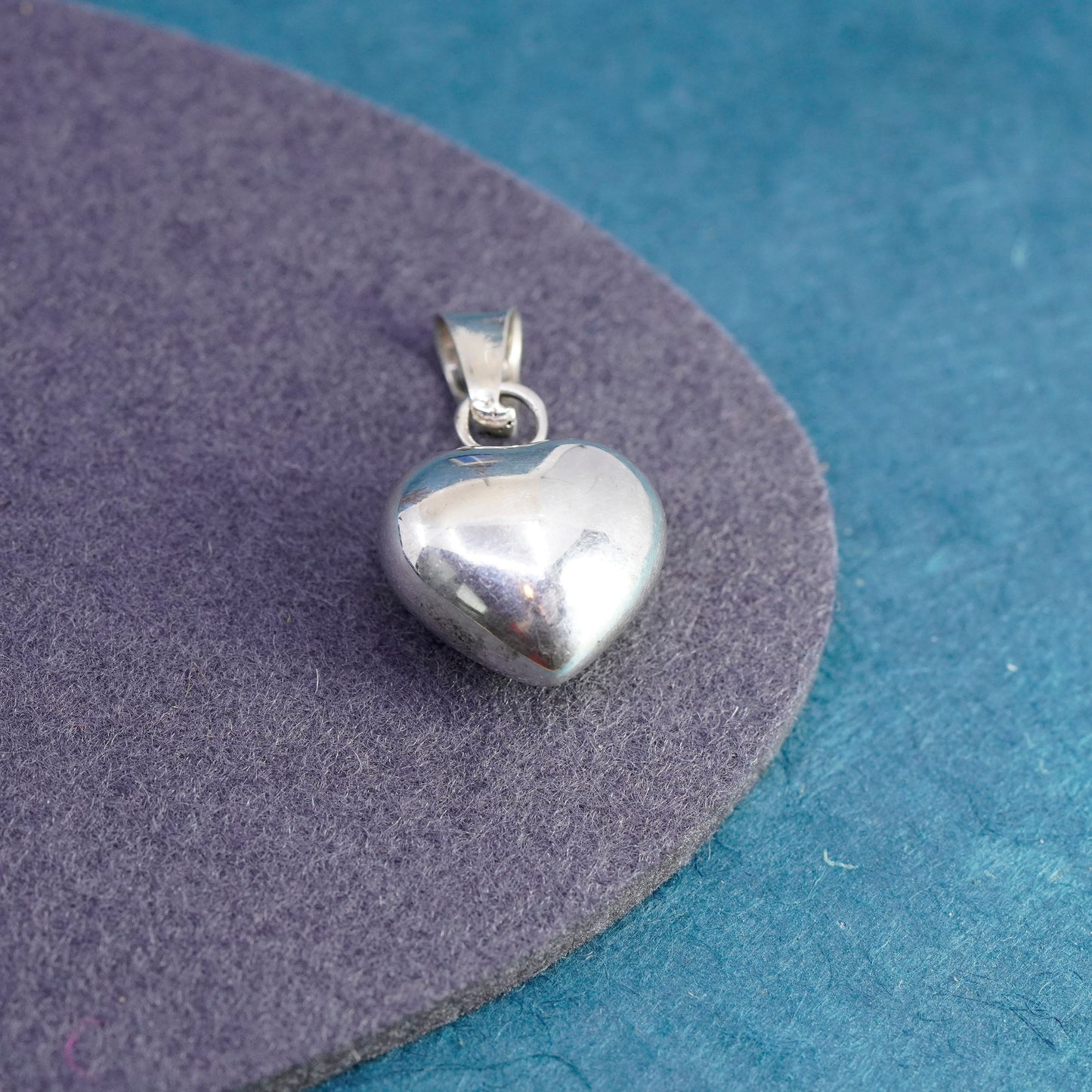 Vintage Sterling silver handmade pendant, puffy 925 harmony bell chime heart