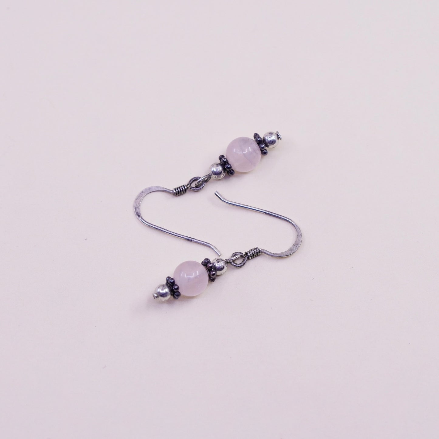 Vintage Sterling 925 silver handmade earrings with pink crystal
