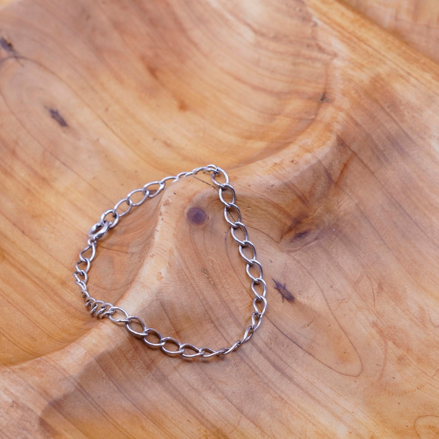 7”, 5mm, vintage Sterling silver handmade curb bracelet, 925 charm chain