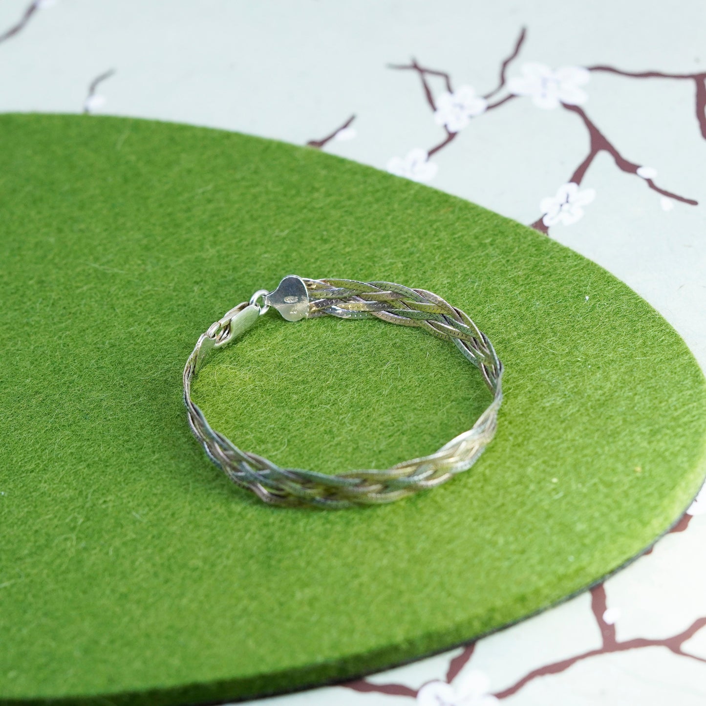7”, 6 strands vermeil gold sterling silver herringbone chain, woven bracelet