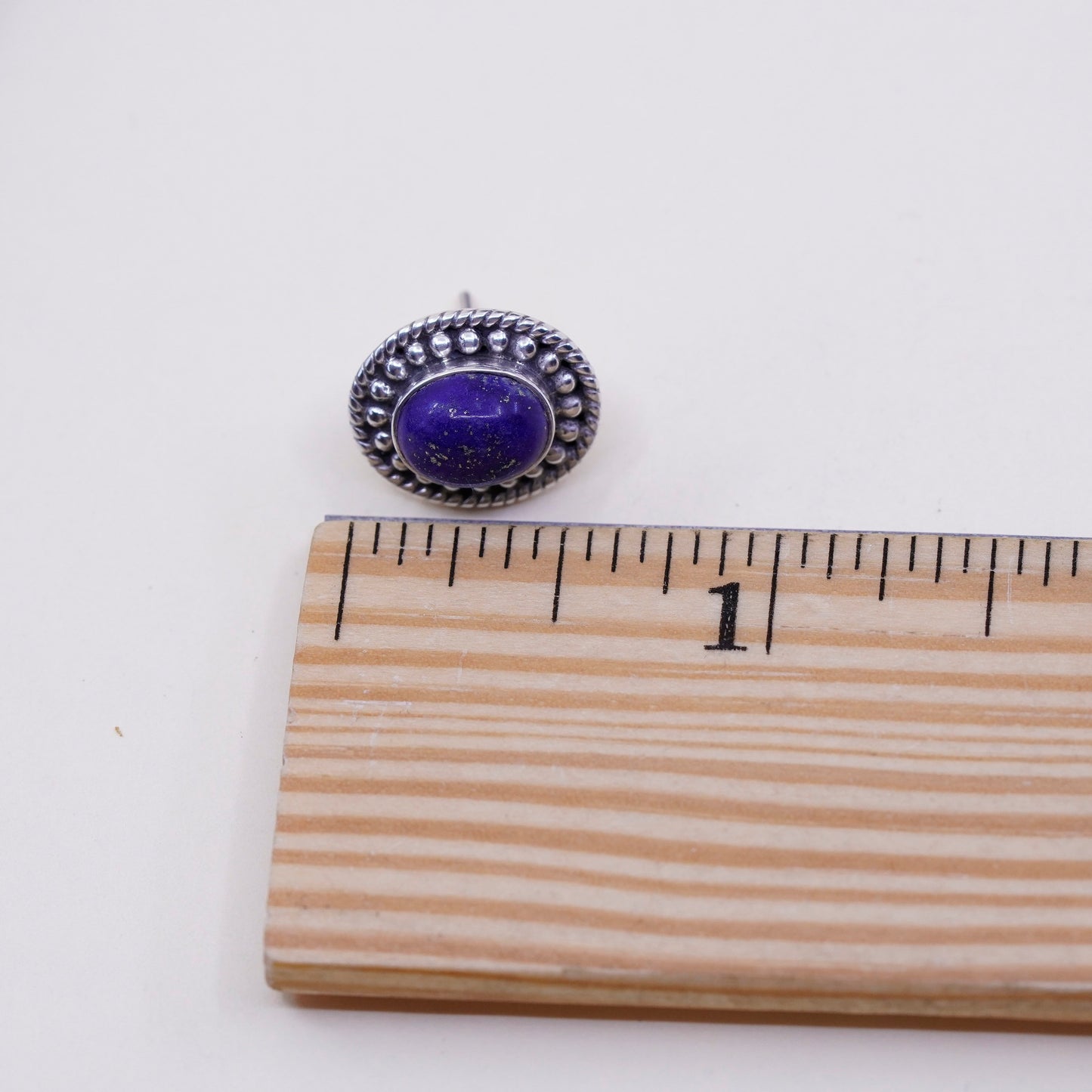 Vintage Sterling silver handmade earrings, 925 studs w/ lapis lazuli and beads