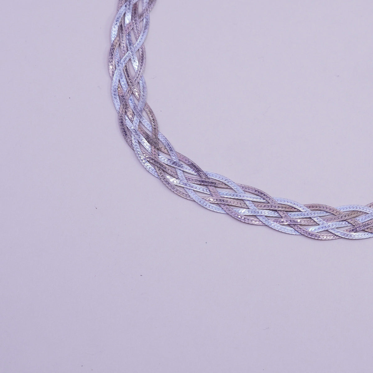 18”, Italy 6 Strands 925 Sterling Silver Woven Braided Herringbone necklace
