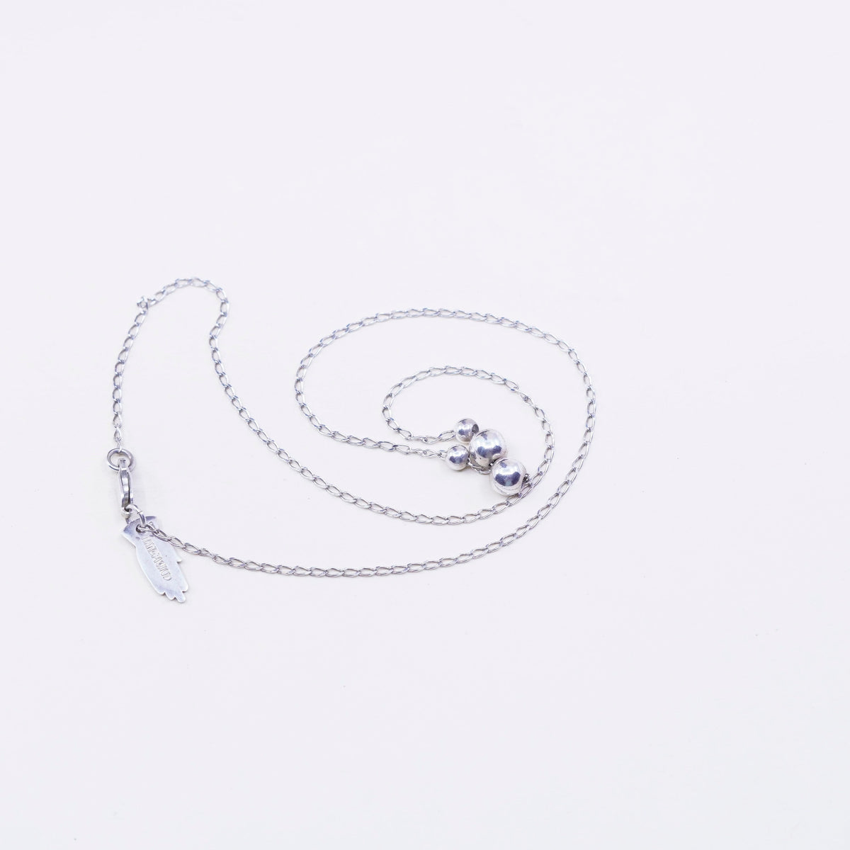 16”, vintage sterling silver handmade necklace, 925 circle chain beads charms