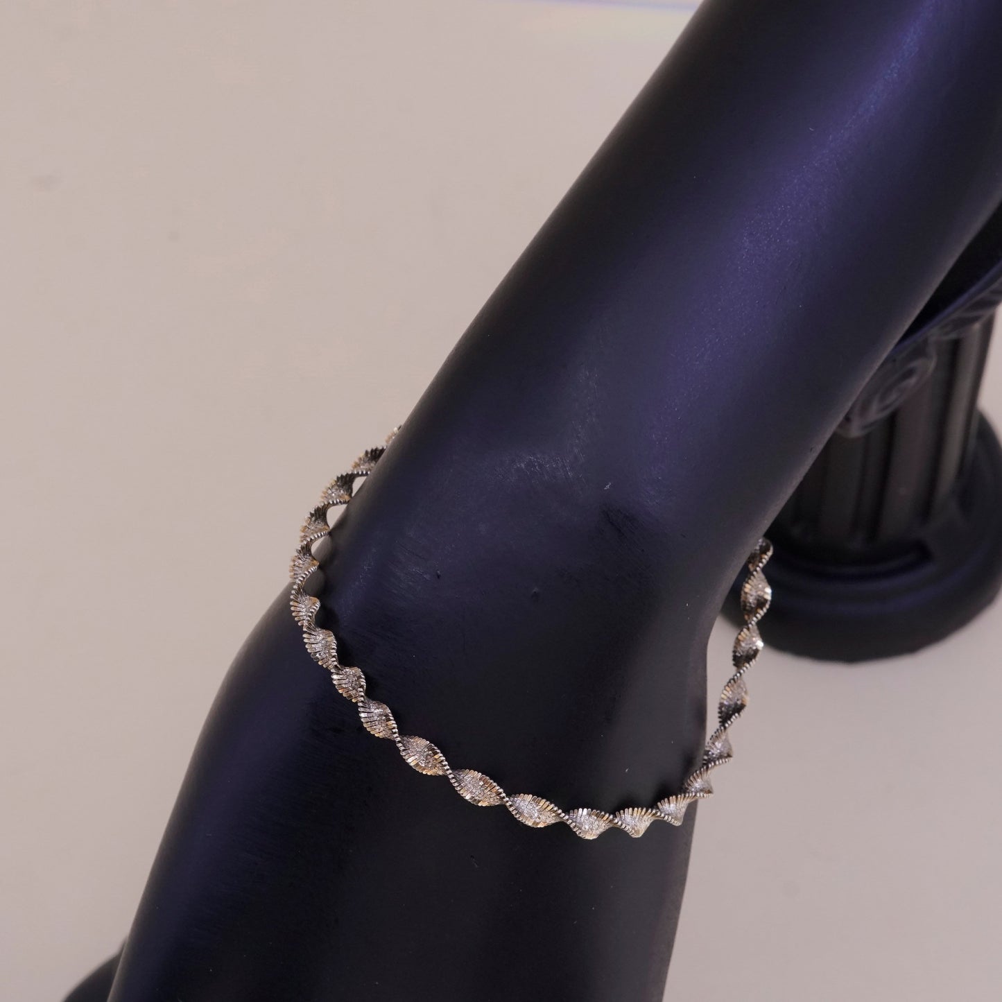 8.5”, vermeil gold over sterling silver bracelet, 925 twisted herringbone chain