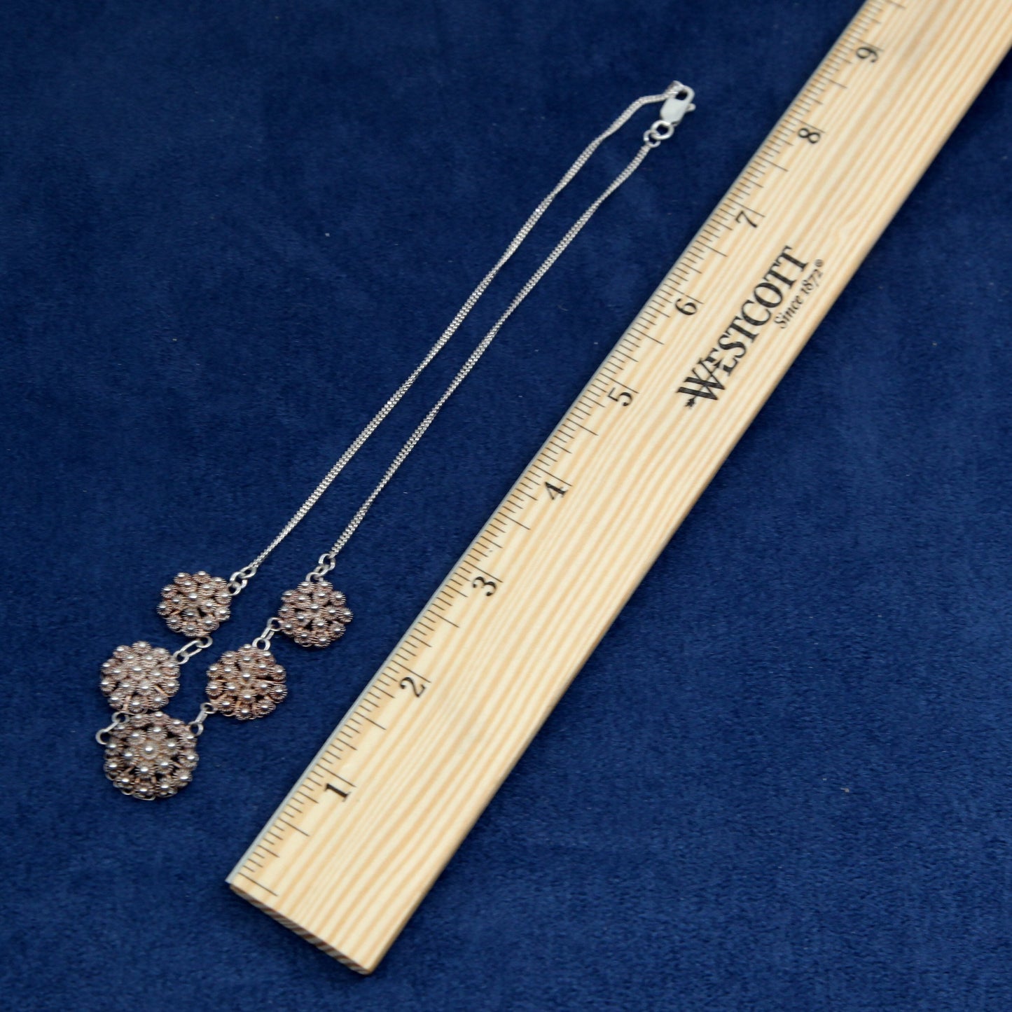 14”, vintage Sterling silver handmade necklace, 925 filigree flower links