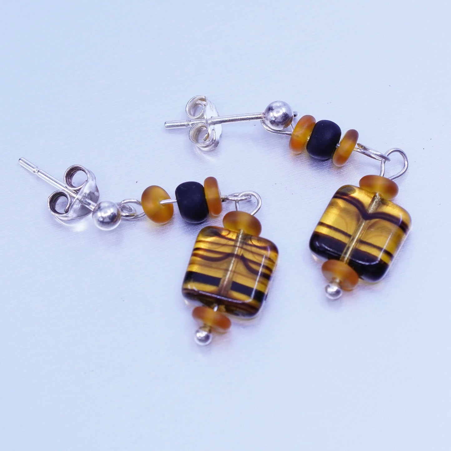 Vintage Sterling 925 silver earrings with yellow agate