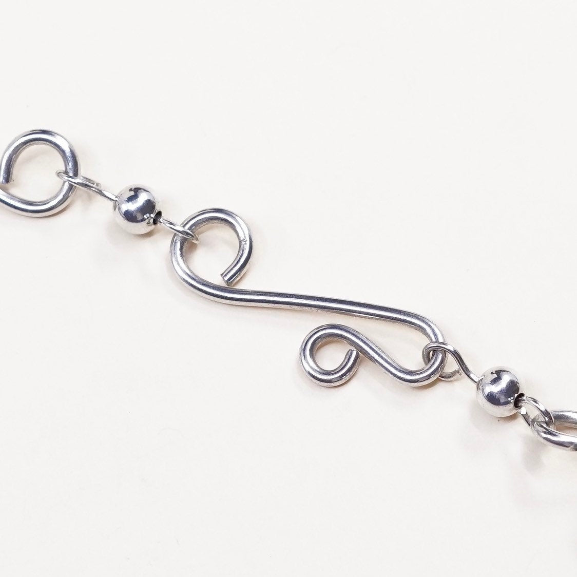 6.25", VTG sterling silver bracelet, Mexico 925 dna w/ bead, handmade jewelry