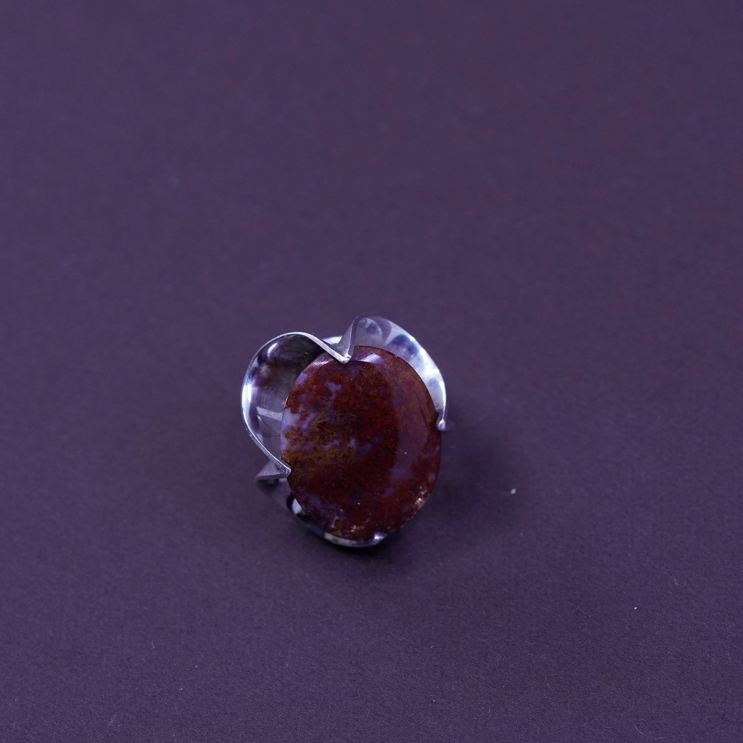 Size 3.5, Sterling 925 silver handmade flower crown ring with dendritic agate