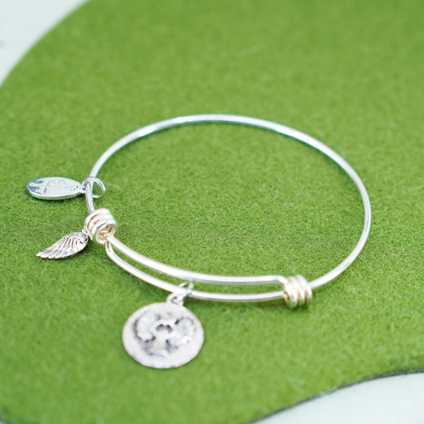 adjustable, sterling silver bracelet, 925 bangle with Guardian angel tag charm