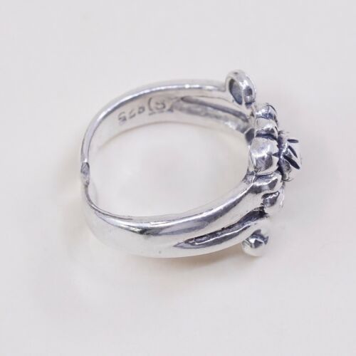 Size 1, Vtg Sterling Silver handmade open end Ring. 925 Daisy Flower Band