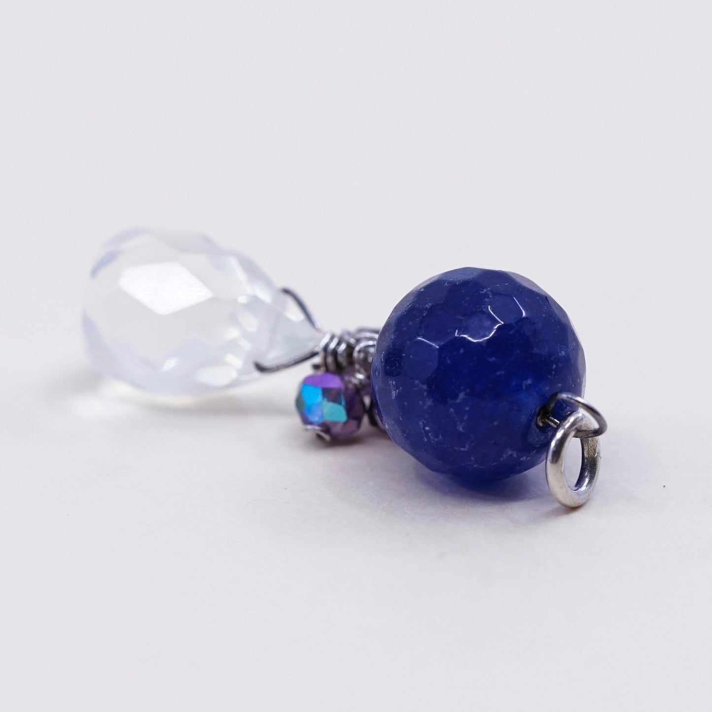 sterling sterling silver handmade pendant, 925 charm w/ lapis lazuli N crystal