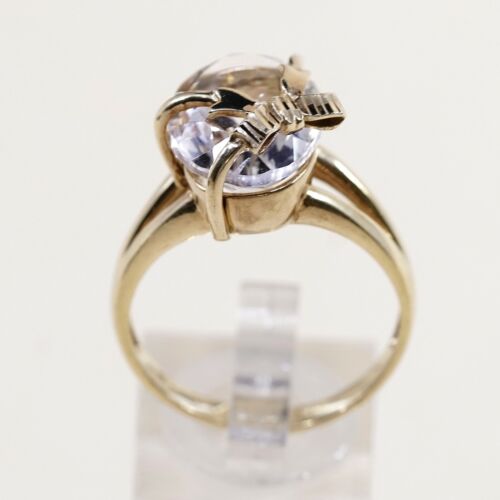 Sz 11.5, Turkey Vermeil Gold Over Sterling Ring, 925 Ring W/ Crystals Ribbon Bow