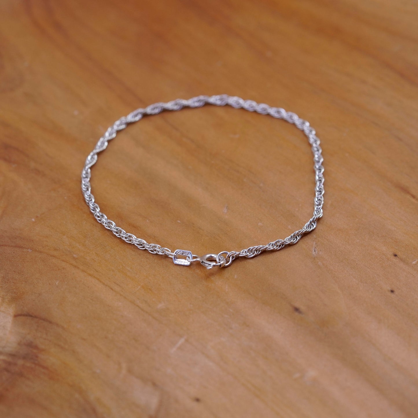 7.25”, vintage Sterling silver French rope bracelet, Italy 925 silver chain