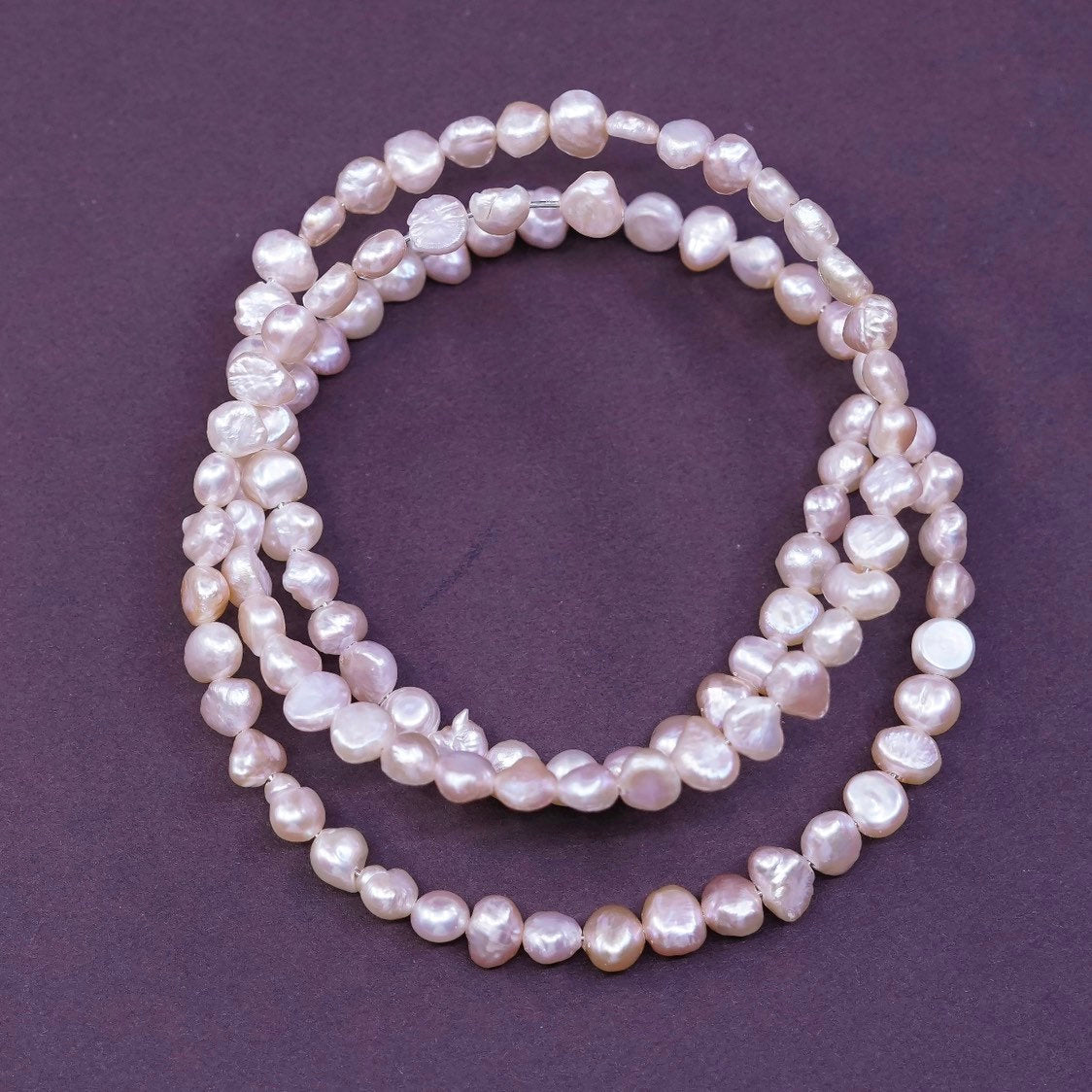 6" Vintage handmade pink pearl beads wrap around bangle bracelet