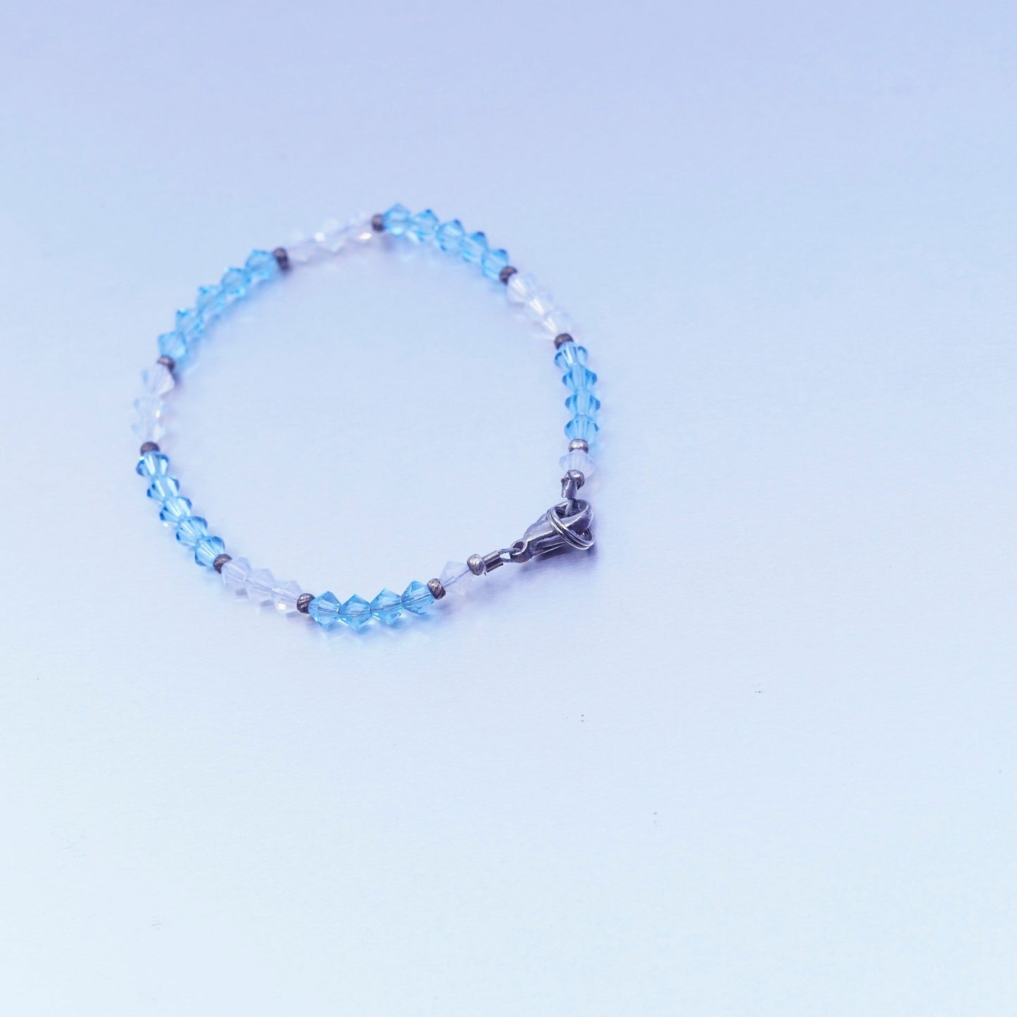 6.5”, vintage Sterling 925 silver bracelet with blue crystal beads