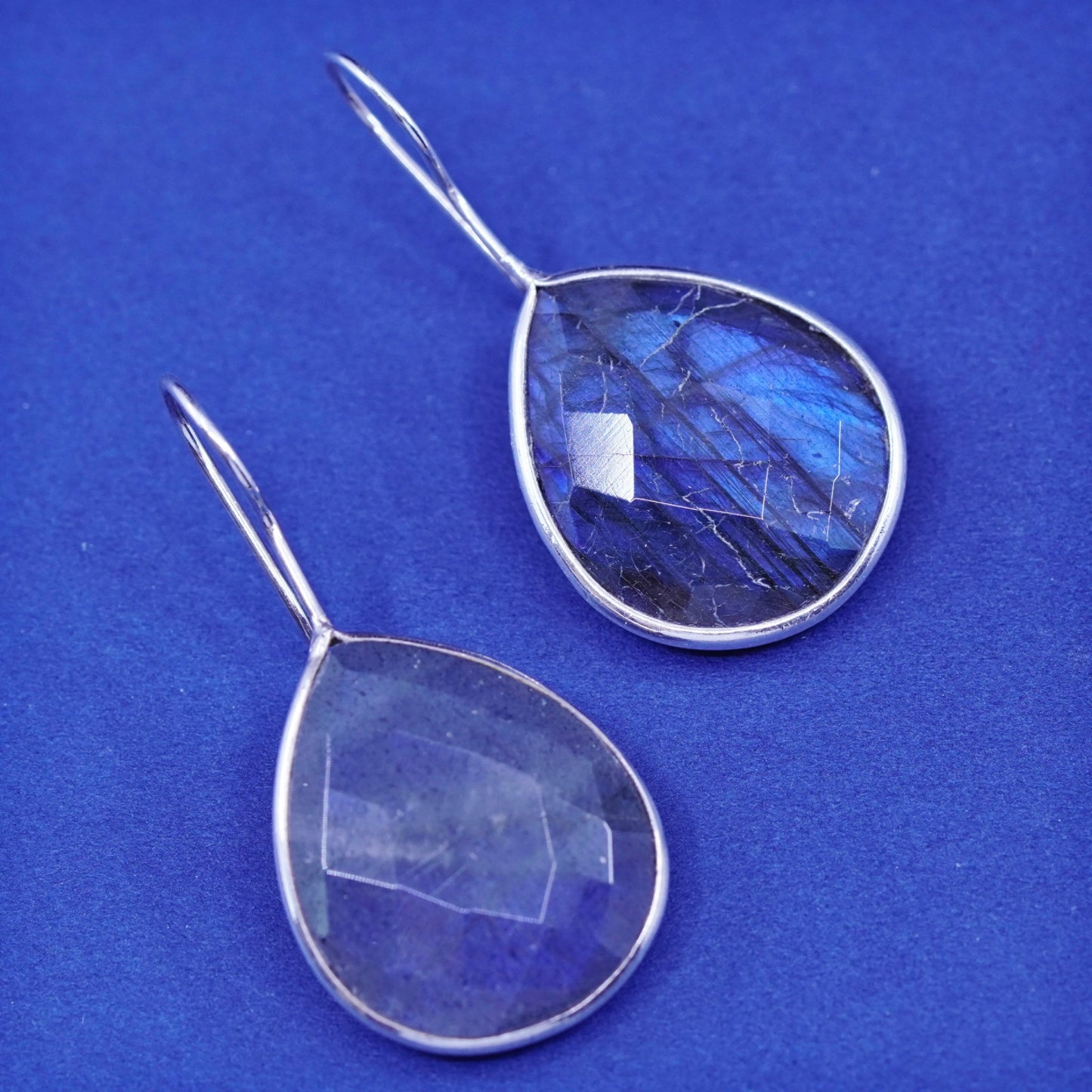 Vintage sterling 925 silver handmade earrings with teardrop labradorite