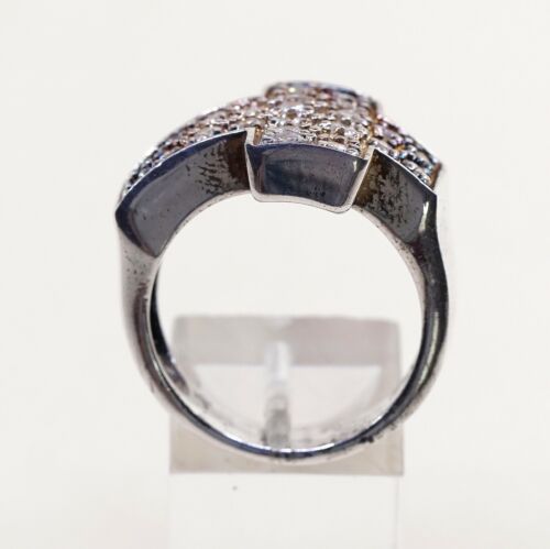 Sz 11.25, Vtg Sterling silver handmade ring, 925 silver Cross band W/ Crystal