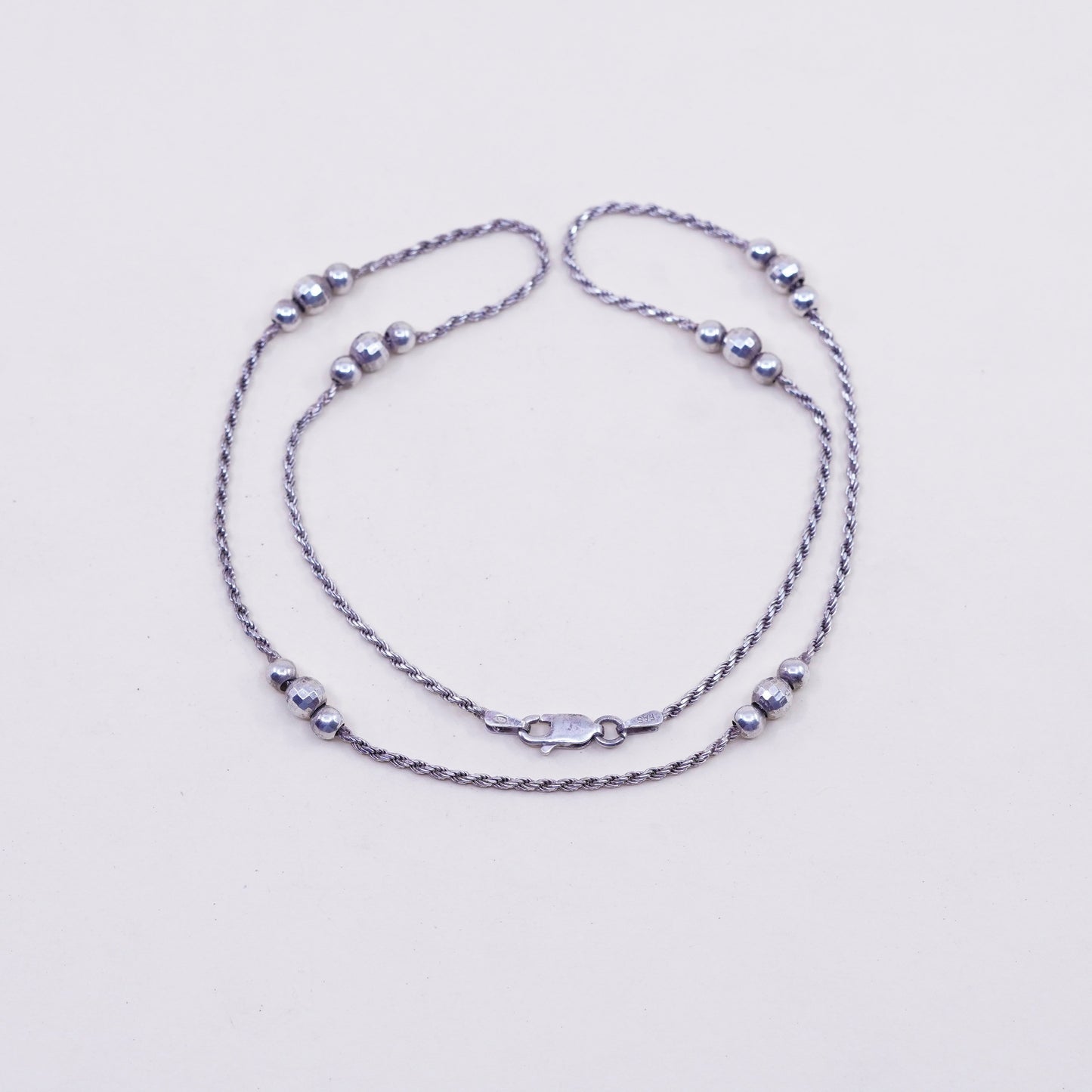 18” 1.6mm, vintage sterling silver necklace, 925 rope chain with beads