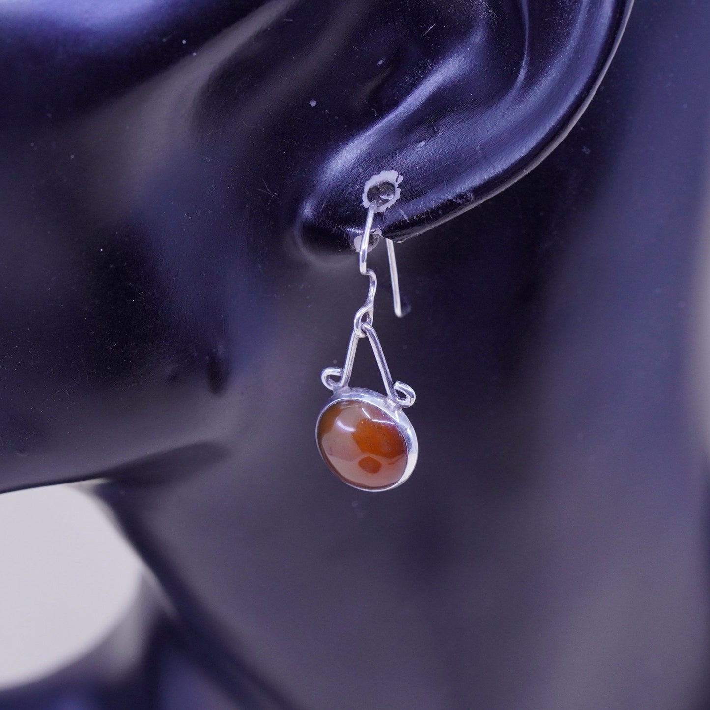 Vintage sterling 925 silver handmade earrings with circle carnelian