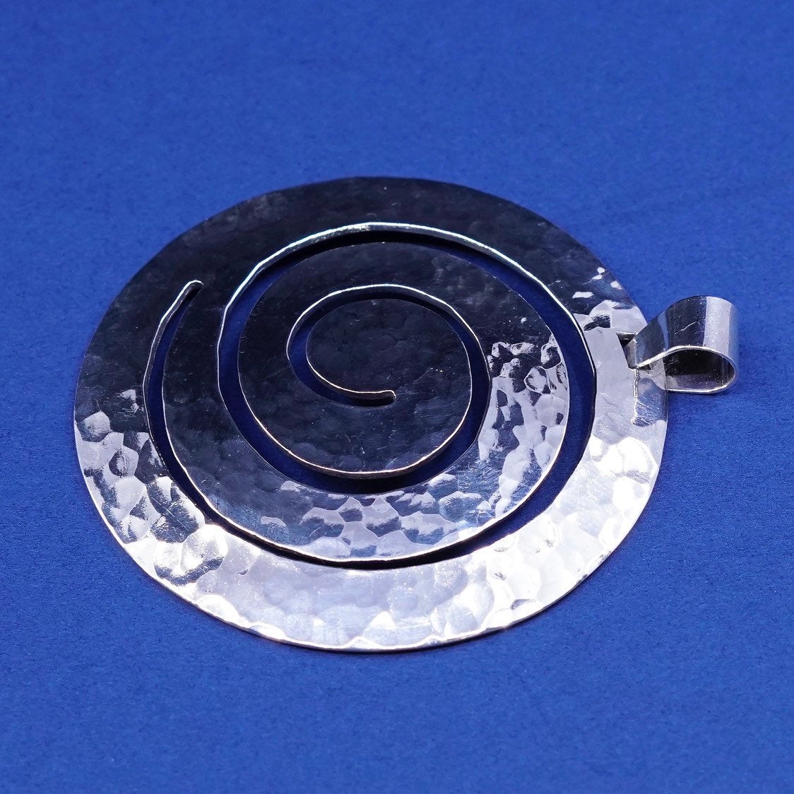 vtg CNA Sterling Silver Handmade Whirly Huge Pendant, 925 Hammered Swirl