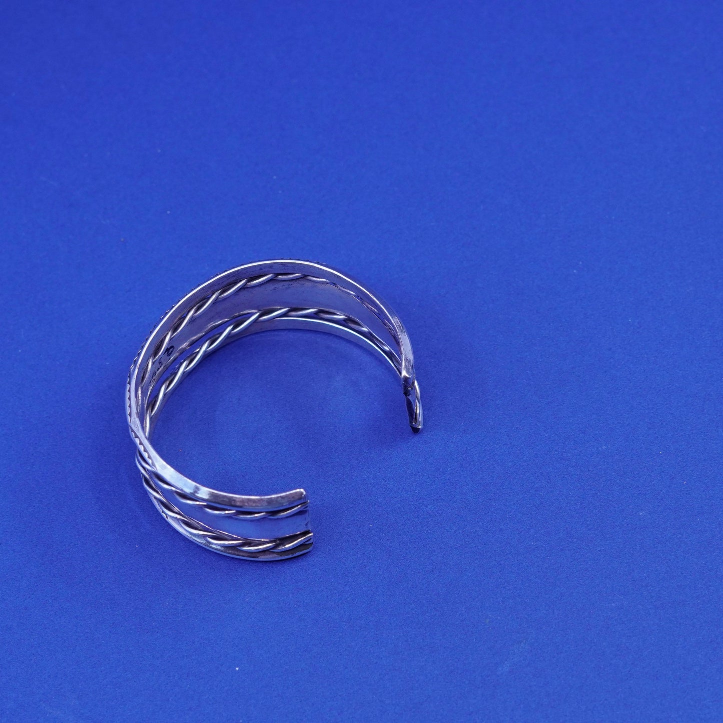 6”, vintage sterling silver handmade bracelet, wide 925 twisted cable cuff