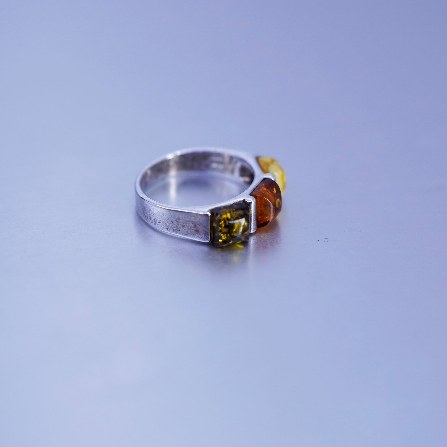 Size 8.25, vintage Sterling 925 silver handmade band ring with Amber