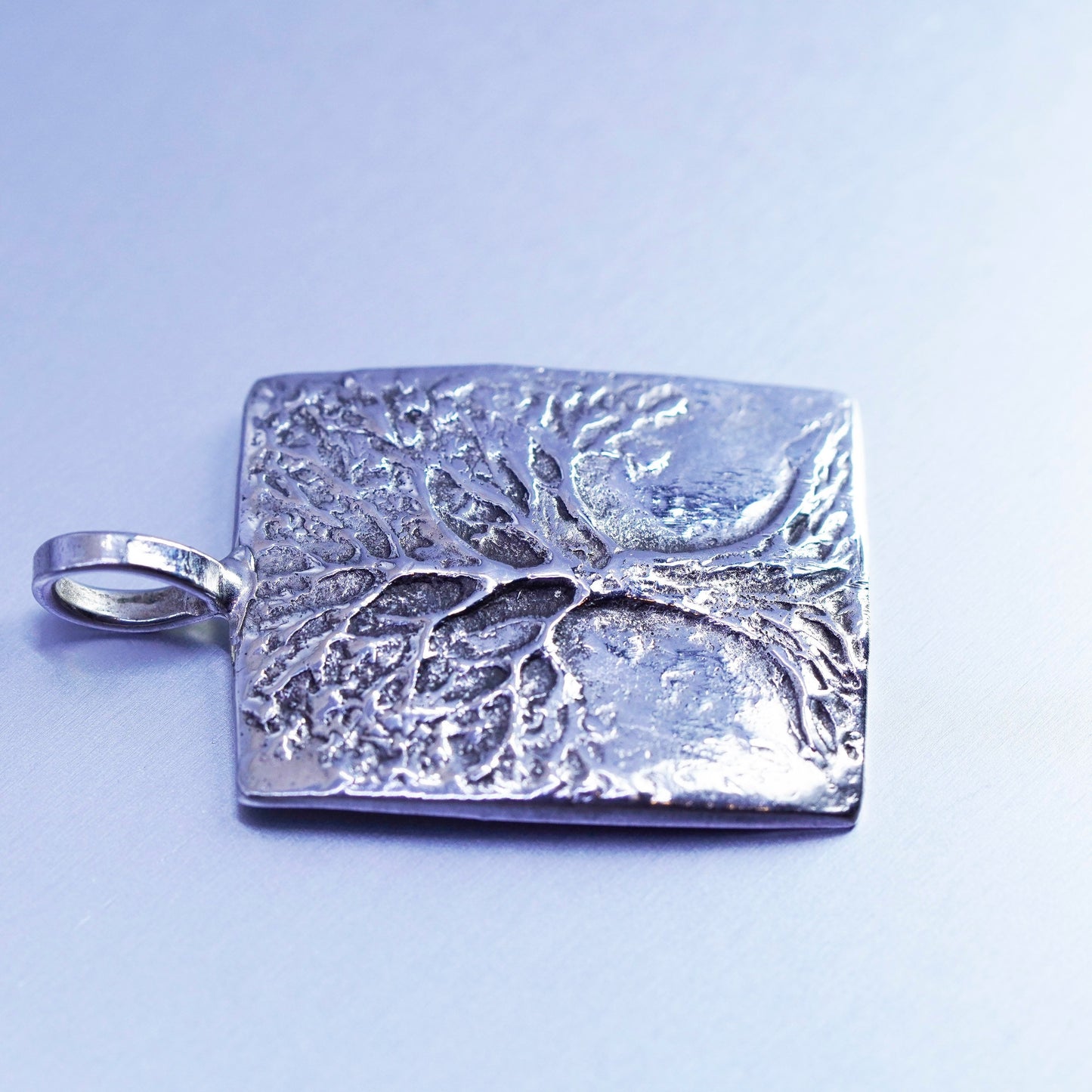antique sterling 925 silver handmade relief tree pendant