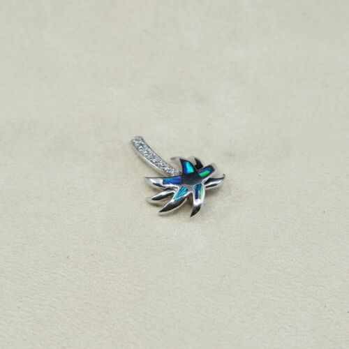 Vintage Sterling Silver Pendant, 925 Palm tree W/ Opal Inlay And Crystal Detail