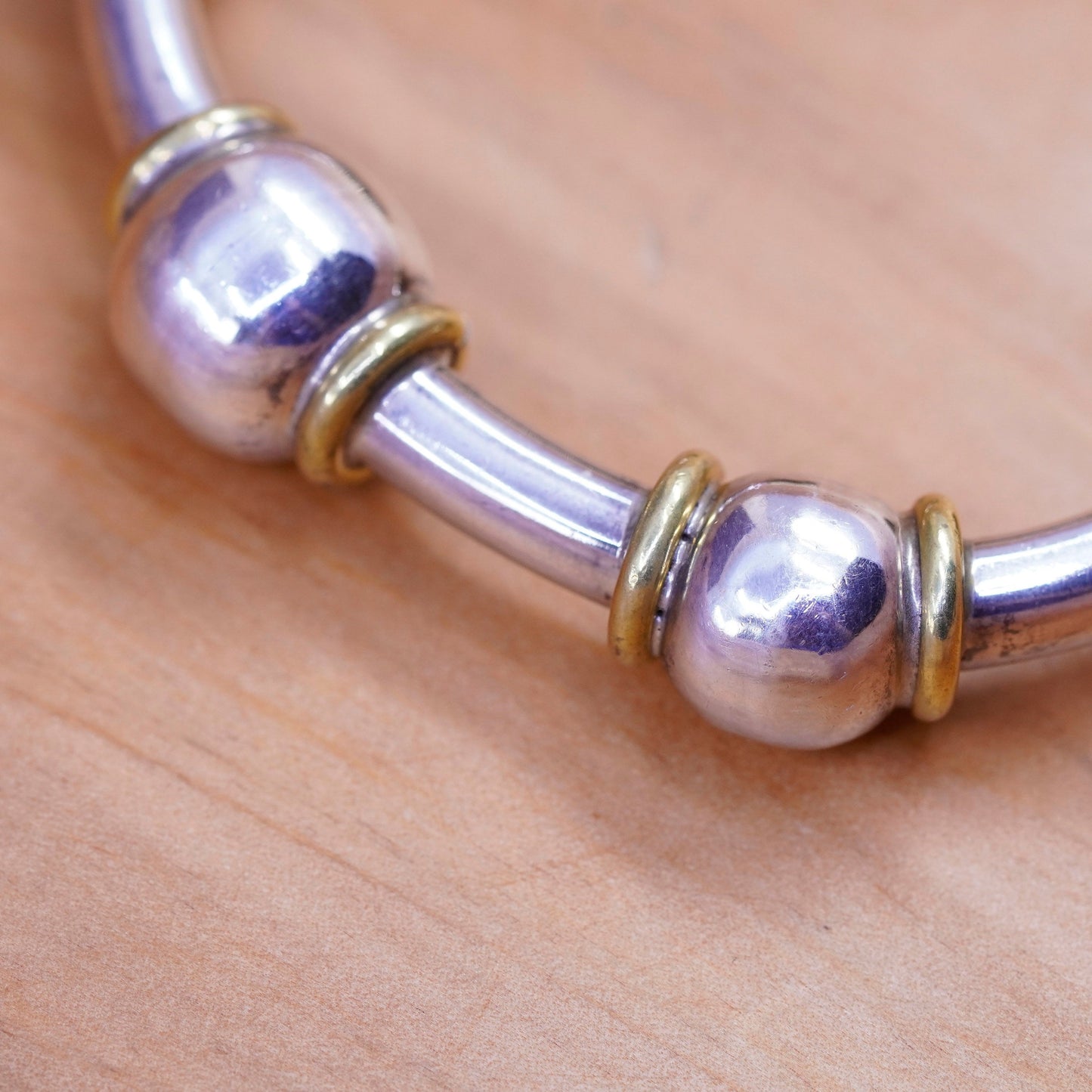 6.25”, Vintage two tone Sterling silver handmade bracelet, 925 cuff brass rope