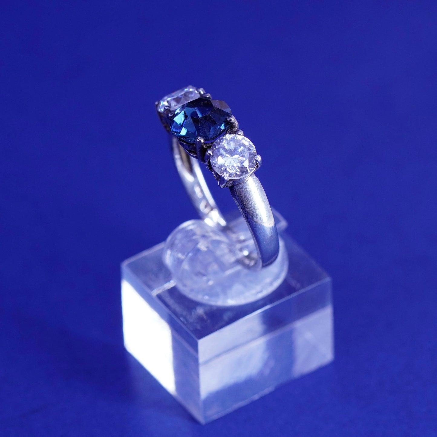 Size 10.25, vintage sterling 925 silver handmade ring with blue topaz