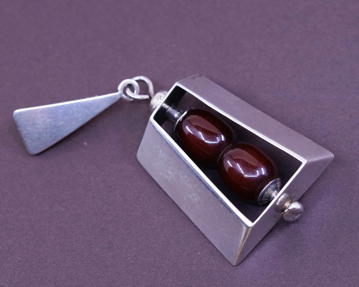 Vintage Sterling silver handmade pendant, modern 925 with garnet beads