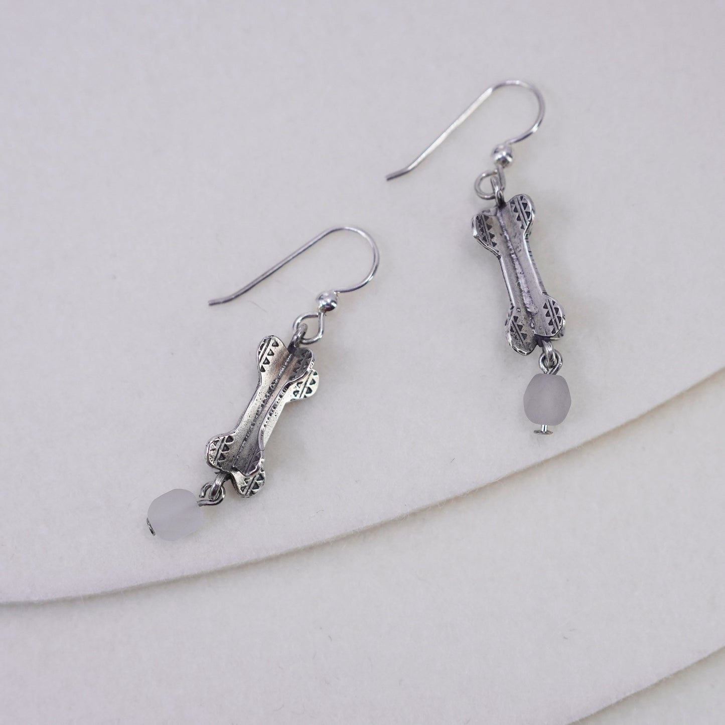 Vintage Sterling 925 silver bone earrings with crystal dangles