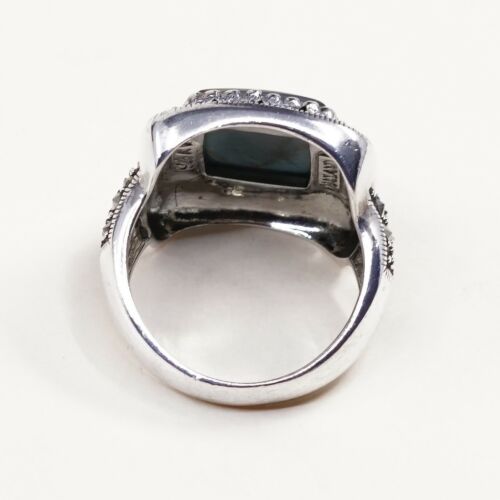 Sz 7.75, Vtg Handmade Sterling 925 Silver Cocktail Ring W/ Turquoise N Marcasite