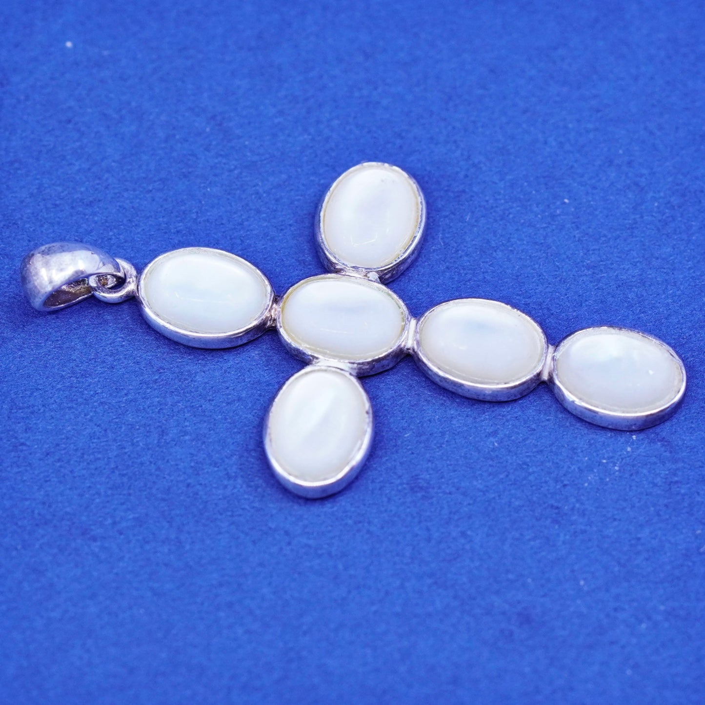 Vintage Sterling silver handmade pendant, 925 cross with moonstone