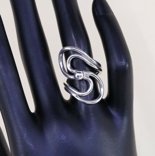 Sz 6, Vtg Sterling Silver Handmade Ring, 925 Silver Band W/ swirl N Bead