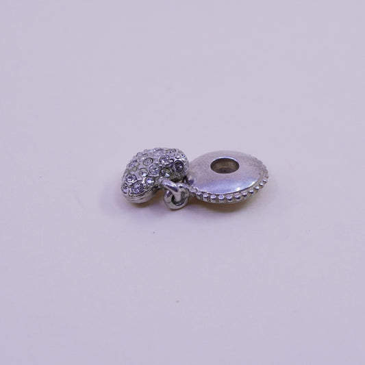 Vintage sterling silver handmade pendant, 925 heart charm with cluster crystal