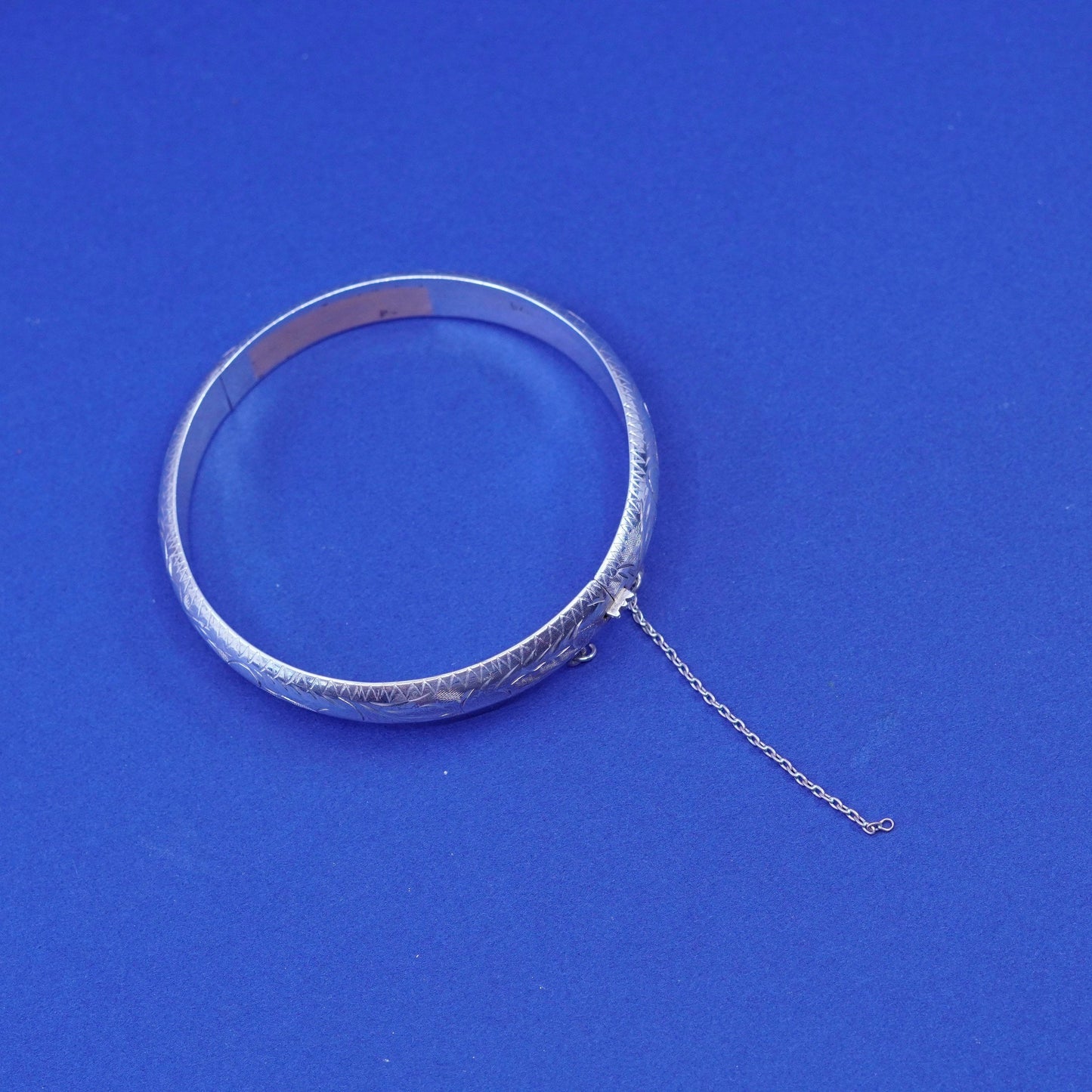 6.5”, sterling silver wide bracelet, 925 hinged flower floral textured bangle