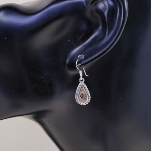 Vtg Sterling Silver Handmade Earrings, 925 Silver Drops W/ Teardrop abalone