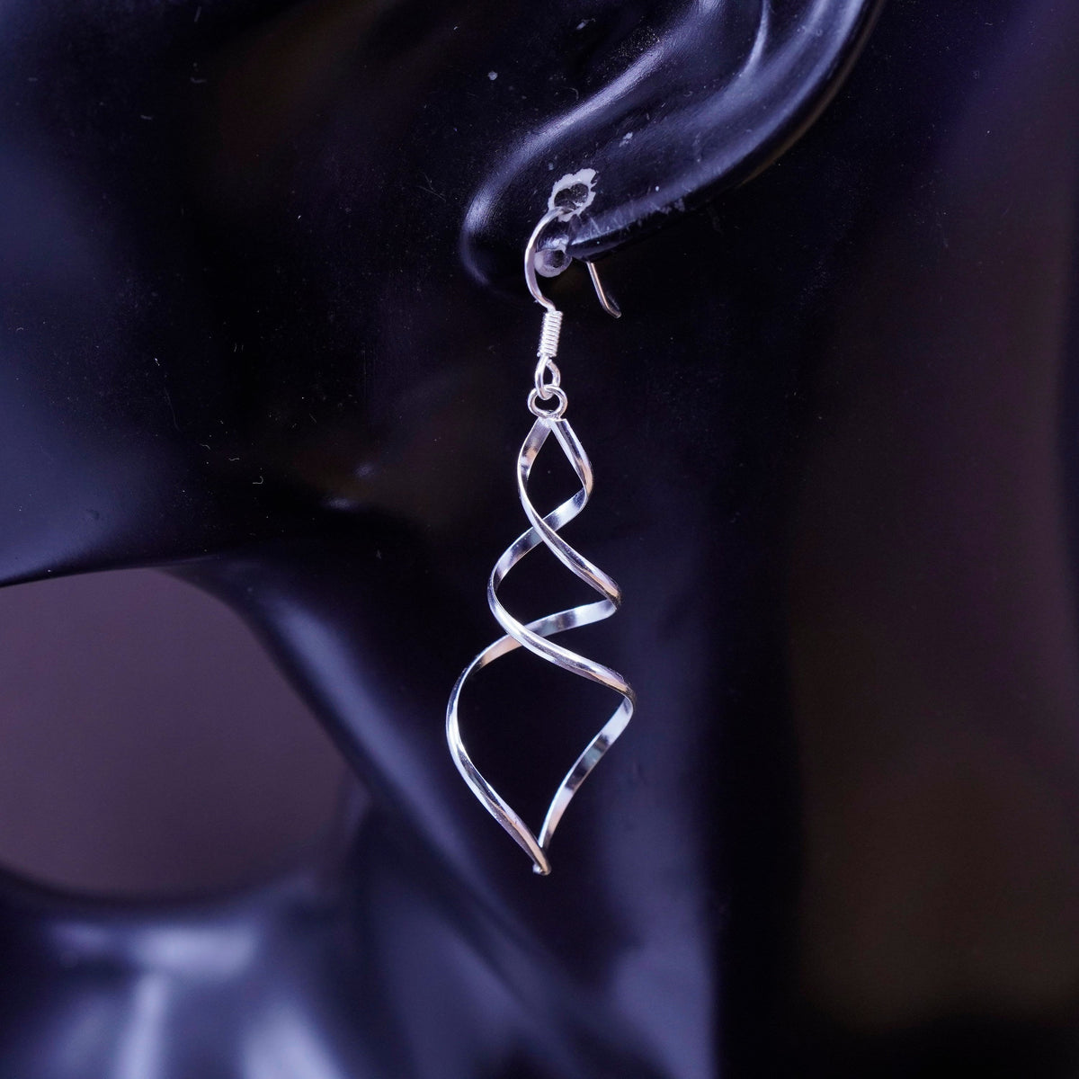 Vintage Sterling silver handmade earrings, 925 twisted dangle