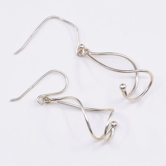 Vintage vermeil gold over sterling silver earrings, 925 twisted dangles