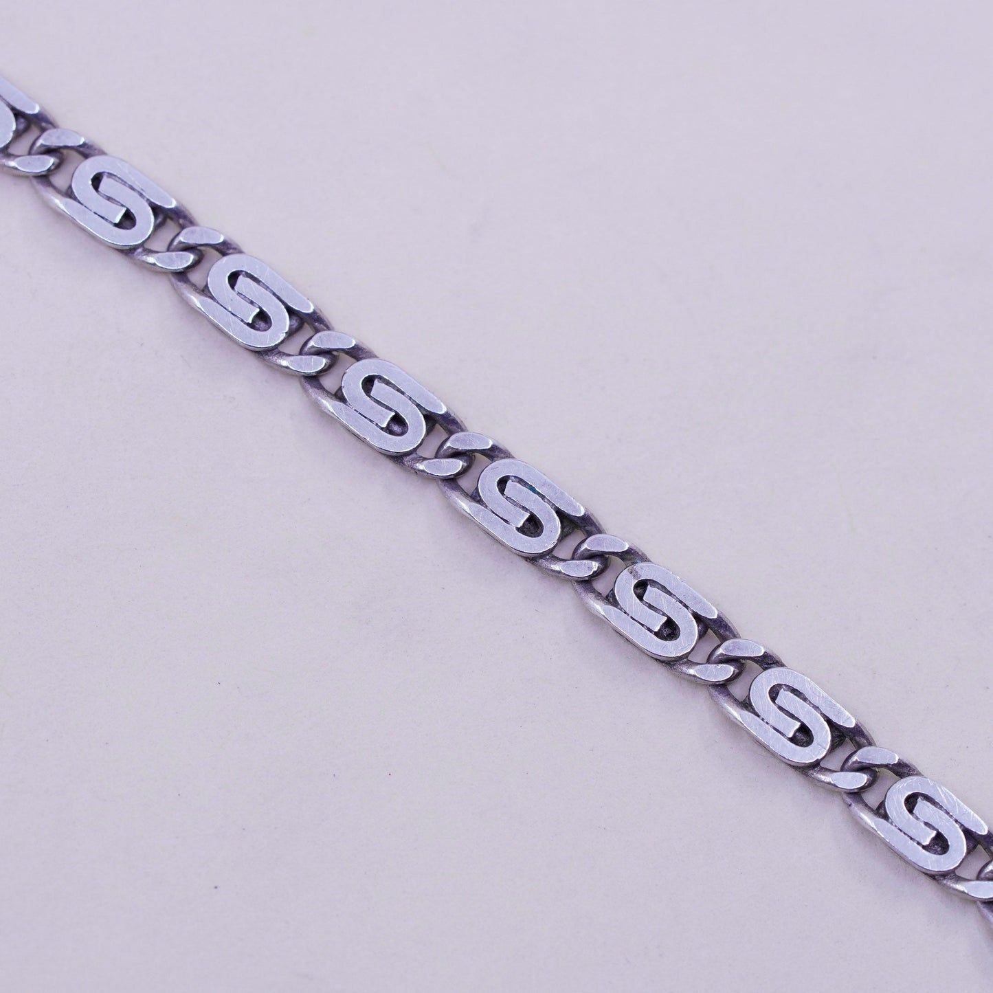 9.25”, Vintage sterling silver flatten nugget bracelet anklet, 925 silver chain
