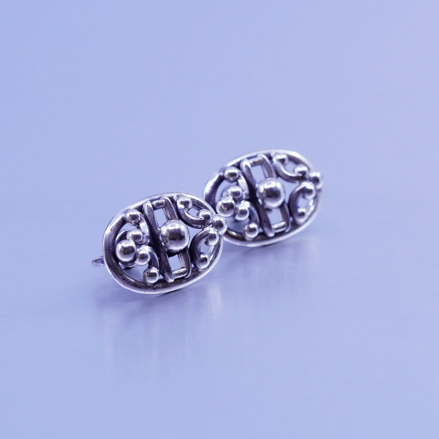 1940s signed danecraft modern Sterling 925 silver earrings, screw back beads