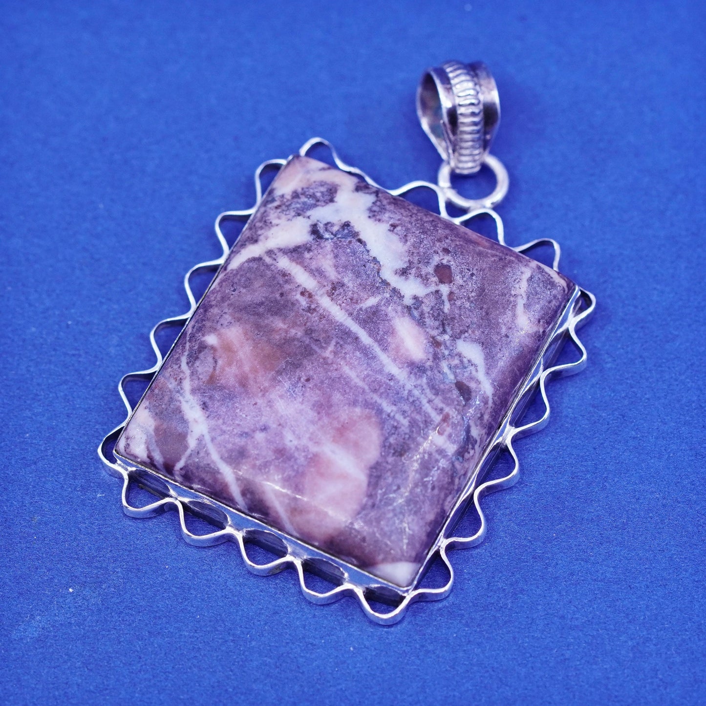 Vintage Sterling silver handmade pendant with purple jasper